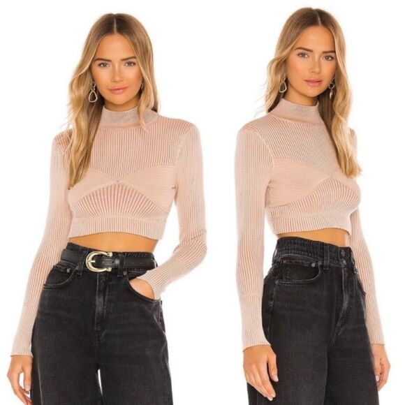 NWOT NBD Midori Ribbed Cropped Sweater in Beige - Picture 1 of 3